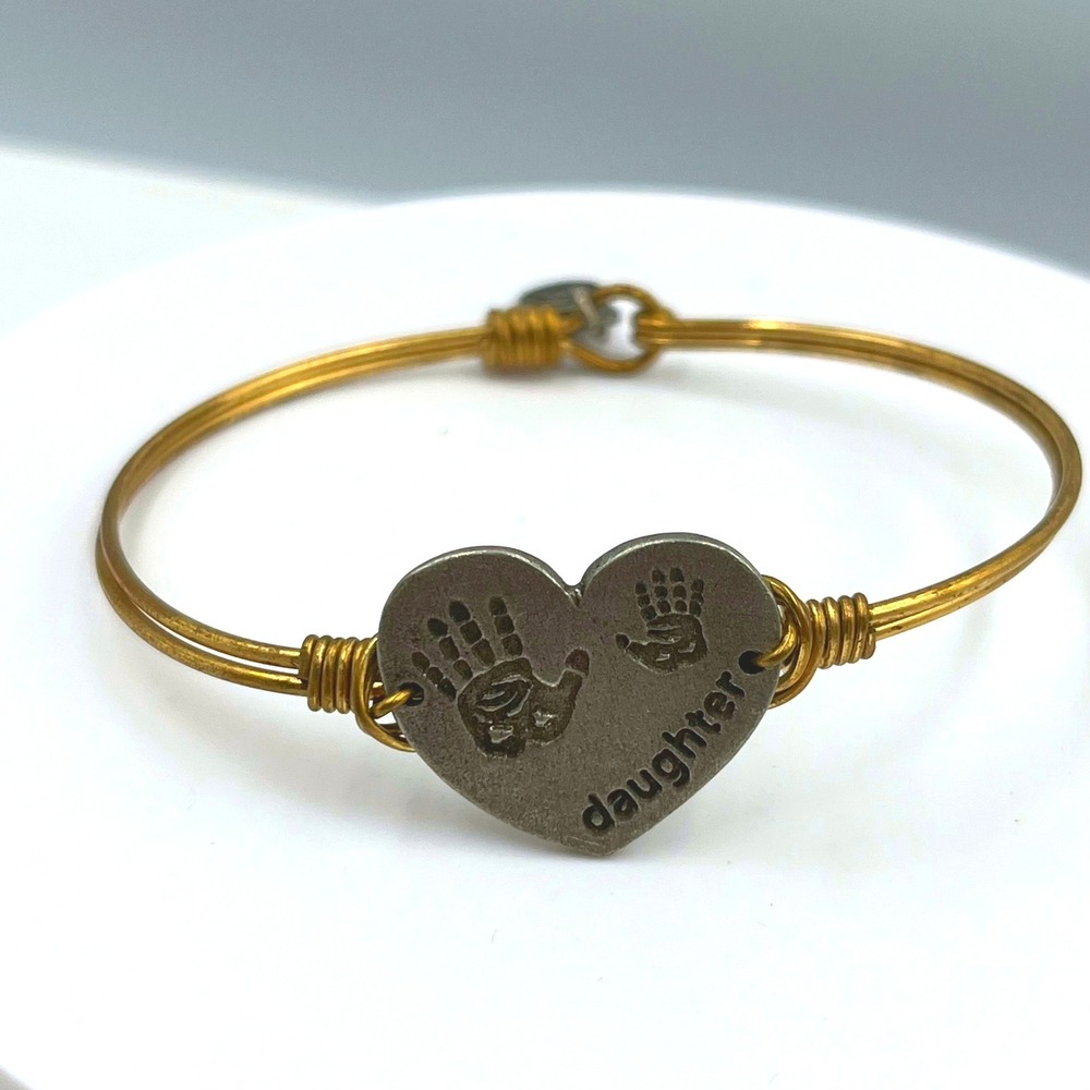Vintage Luca + Danni Gold Tone Heart "Daughter" Stackable Bangle Bracelet‎